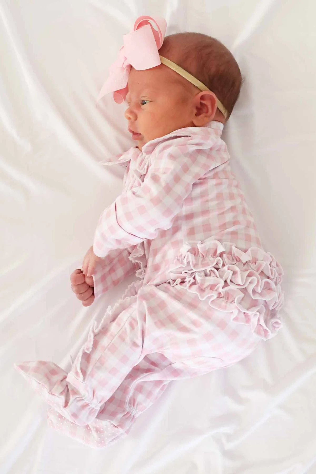 Peter Pan Collar Ruffle Zipper Footie | Rosy Gingham - Image 7