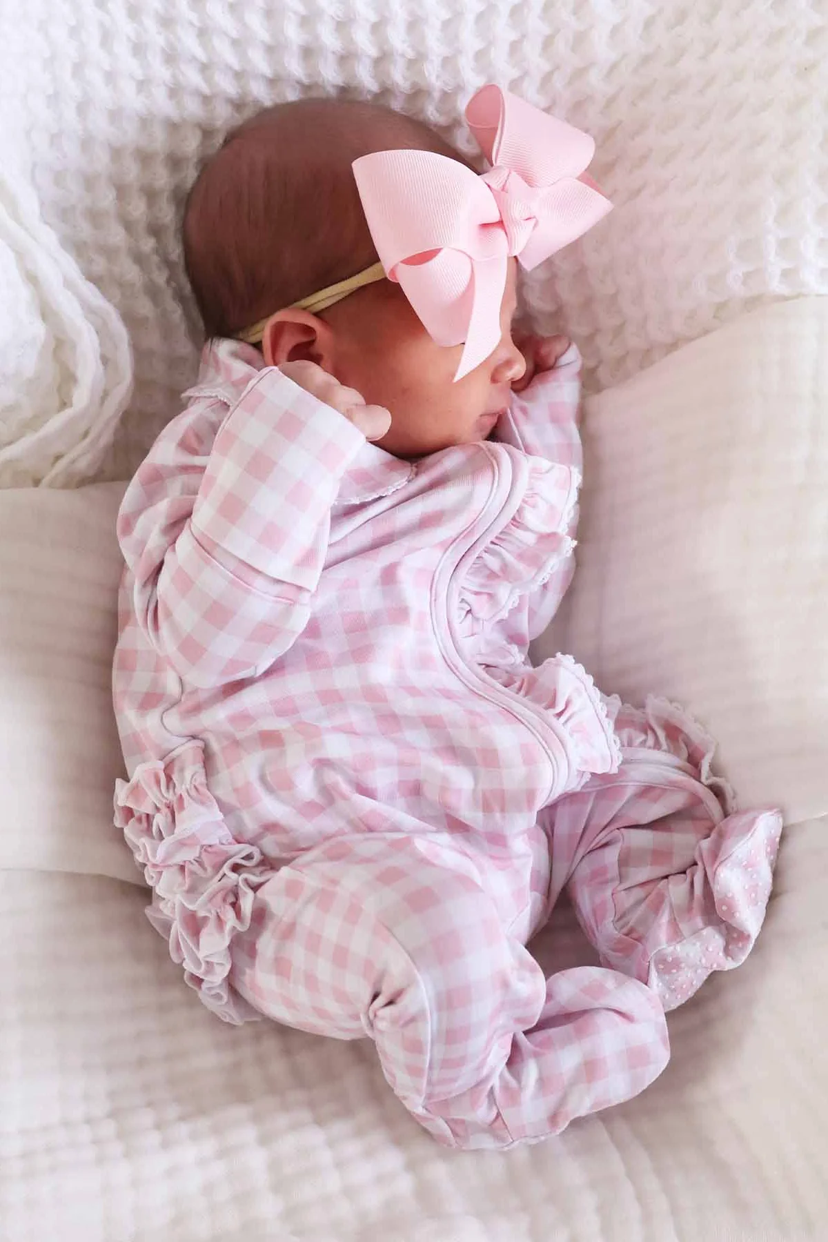 Peter Pan Collar Ruffle Zipper Footie | Rosy Gingham - Image 10