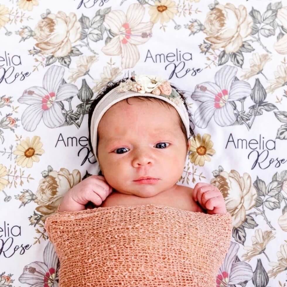 Peyton's Vintage Floral Personalized Baby Name Swaddle Blanket - Image 3