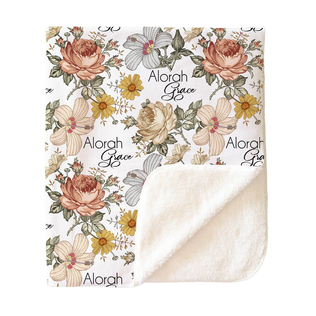 Peyton's Vintage Floral Personalized Toddler Blanket - Image 3