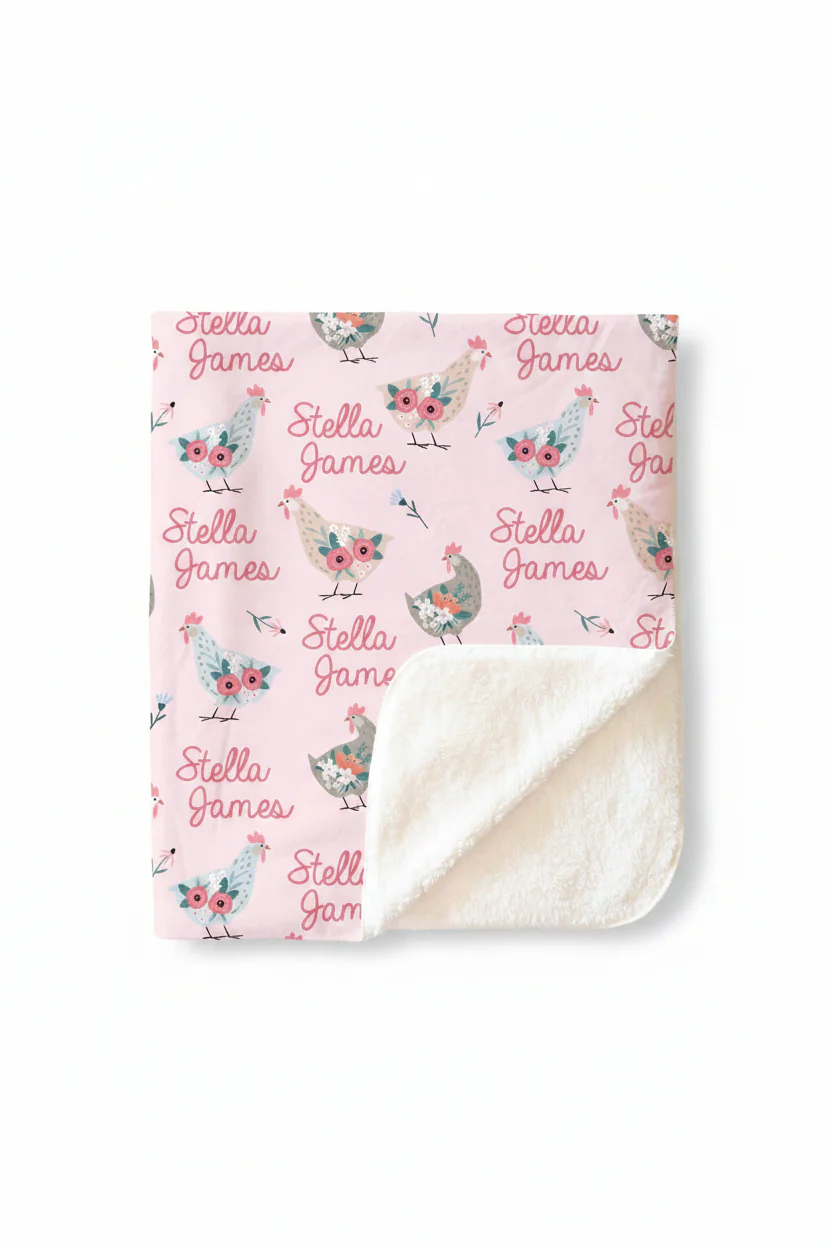 Pink Chicken Personalized Kids Blanket - Image 3