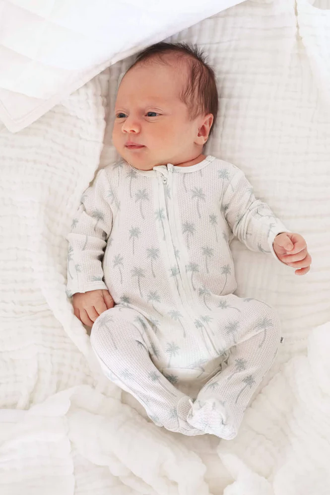 Preppy Palms Bamboo Waffle Zipper Footie