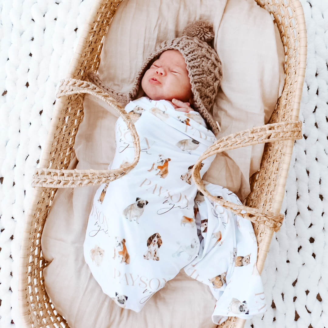 Puppy Love Personalized Baby Name Swaddle Blanket - Image 3