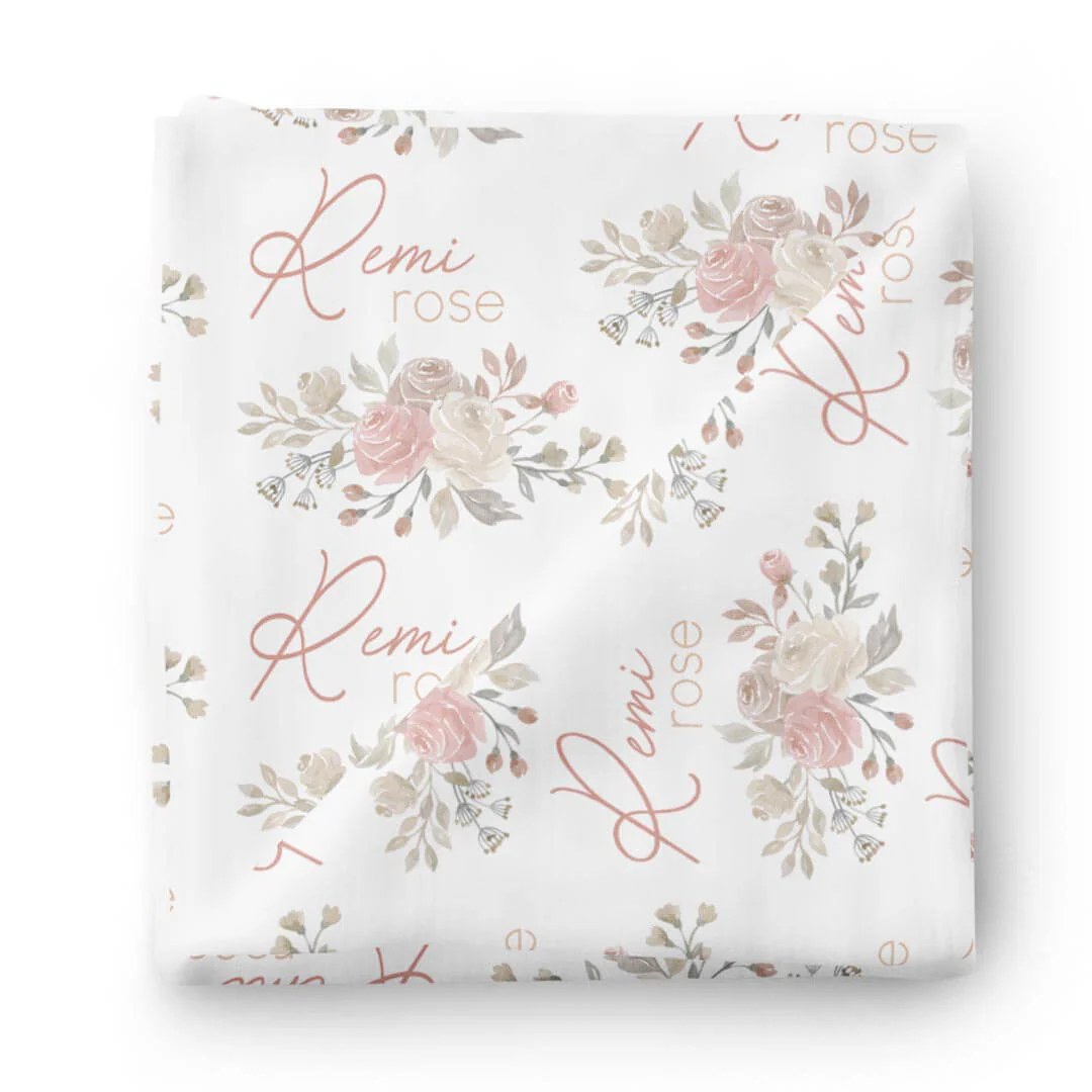 Remi's Rose Vines Personalized Baby Name Swaddle Blanket - Image 2