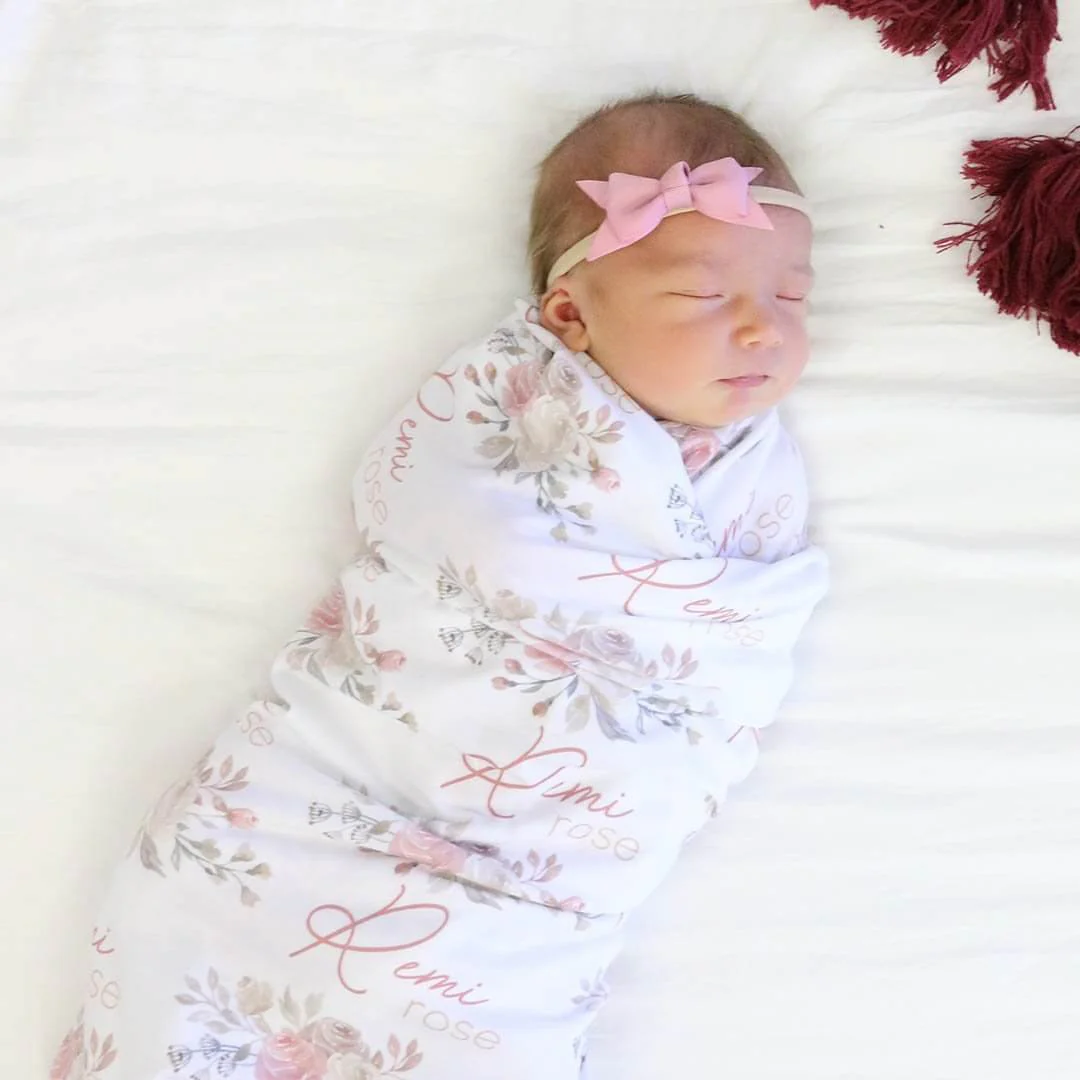 Remi's Rose Vines Personalized Baby Name Swaddle Blanket - Image 4