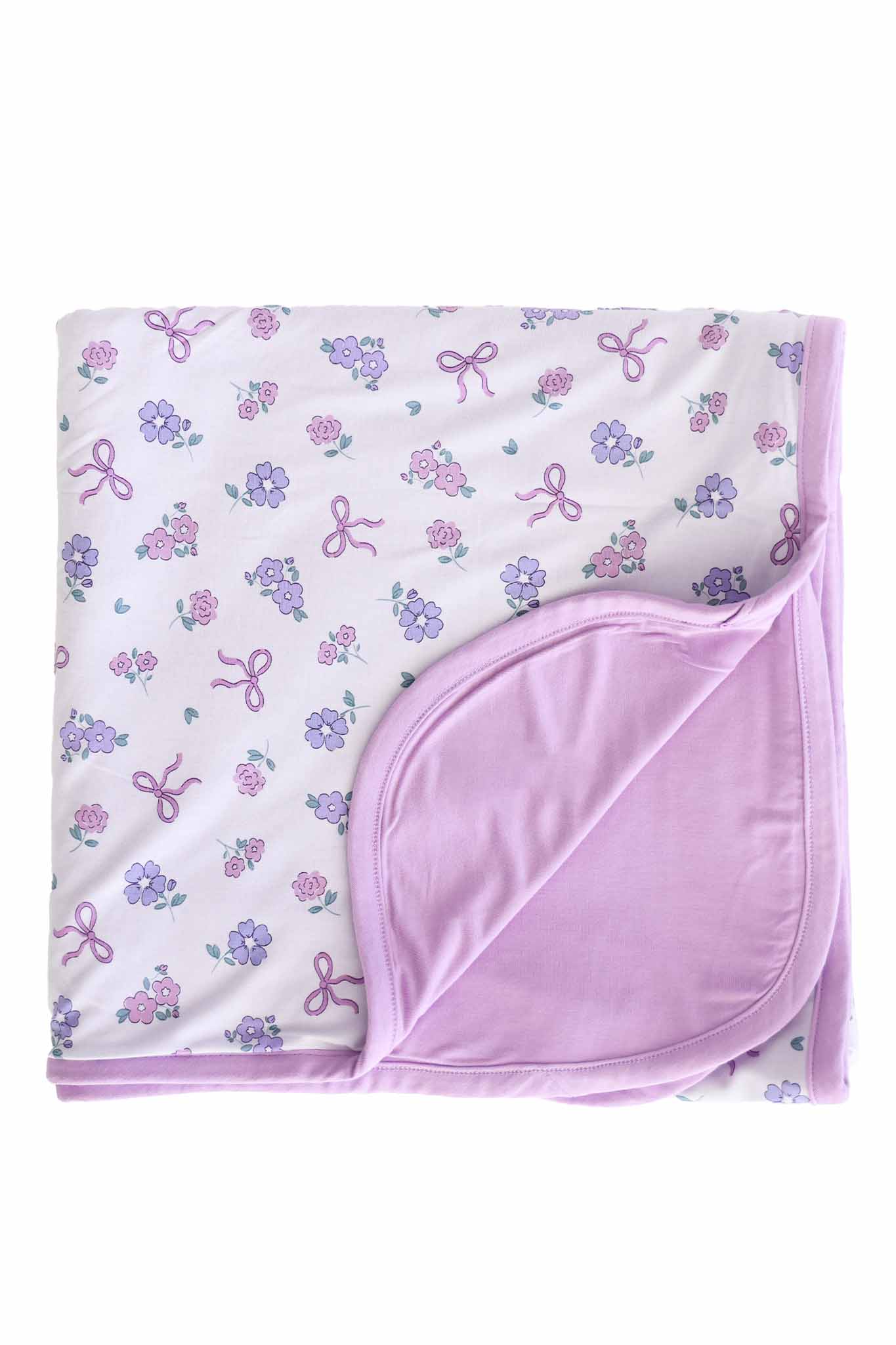 Ribbon & Roses Double Sided Bamboo Blanket | Purple - Image 2
