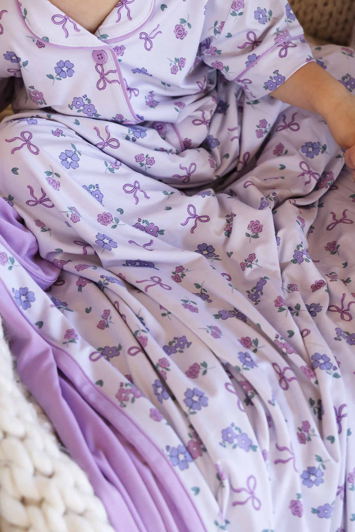 Ribbon & Roses Double Sided Bamboo Blanket | Purple - Image 6