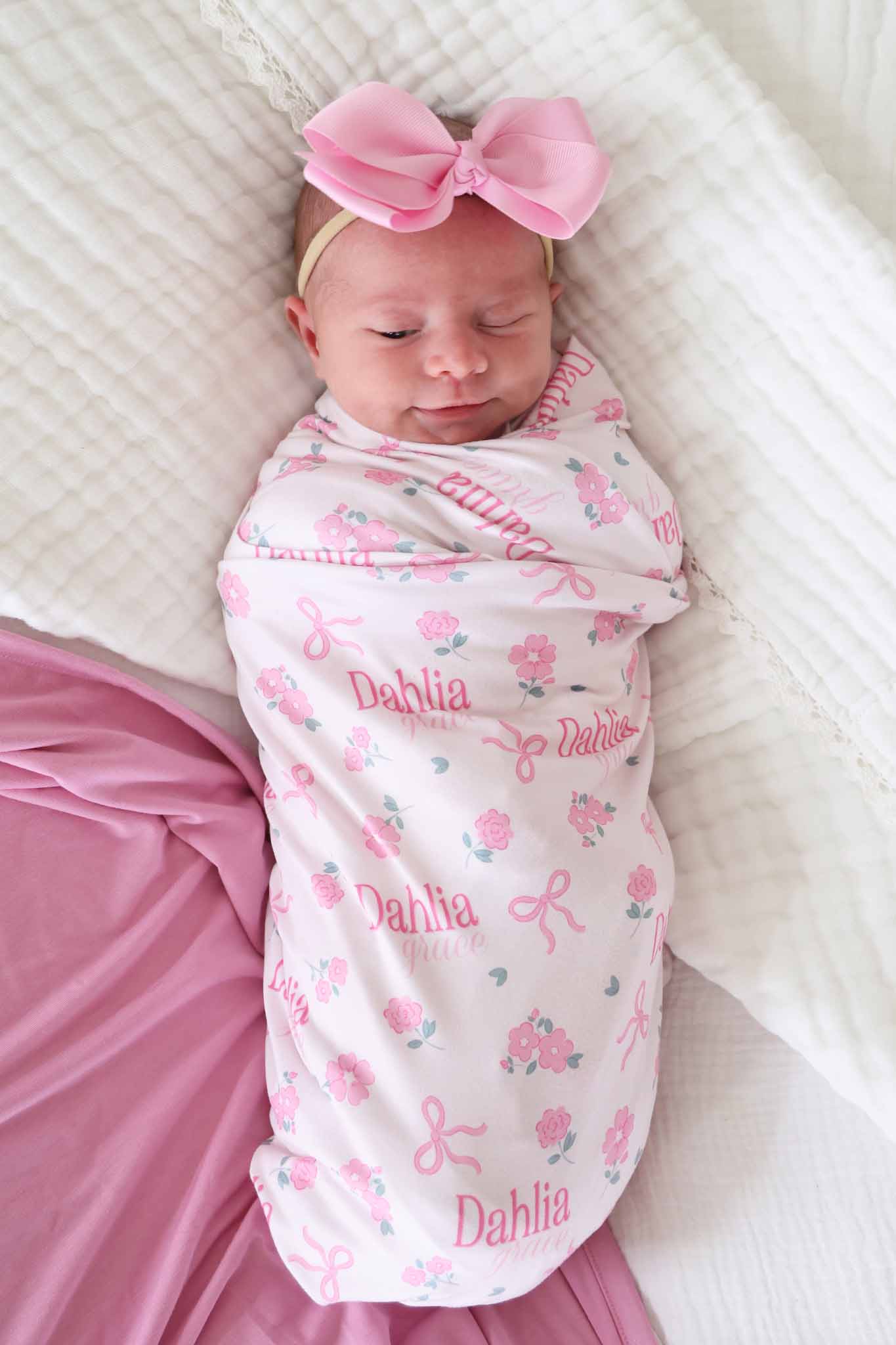 Ribbon & Roses Personalized Swaddle Blanket | Pink - Image 3