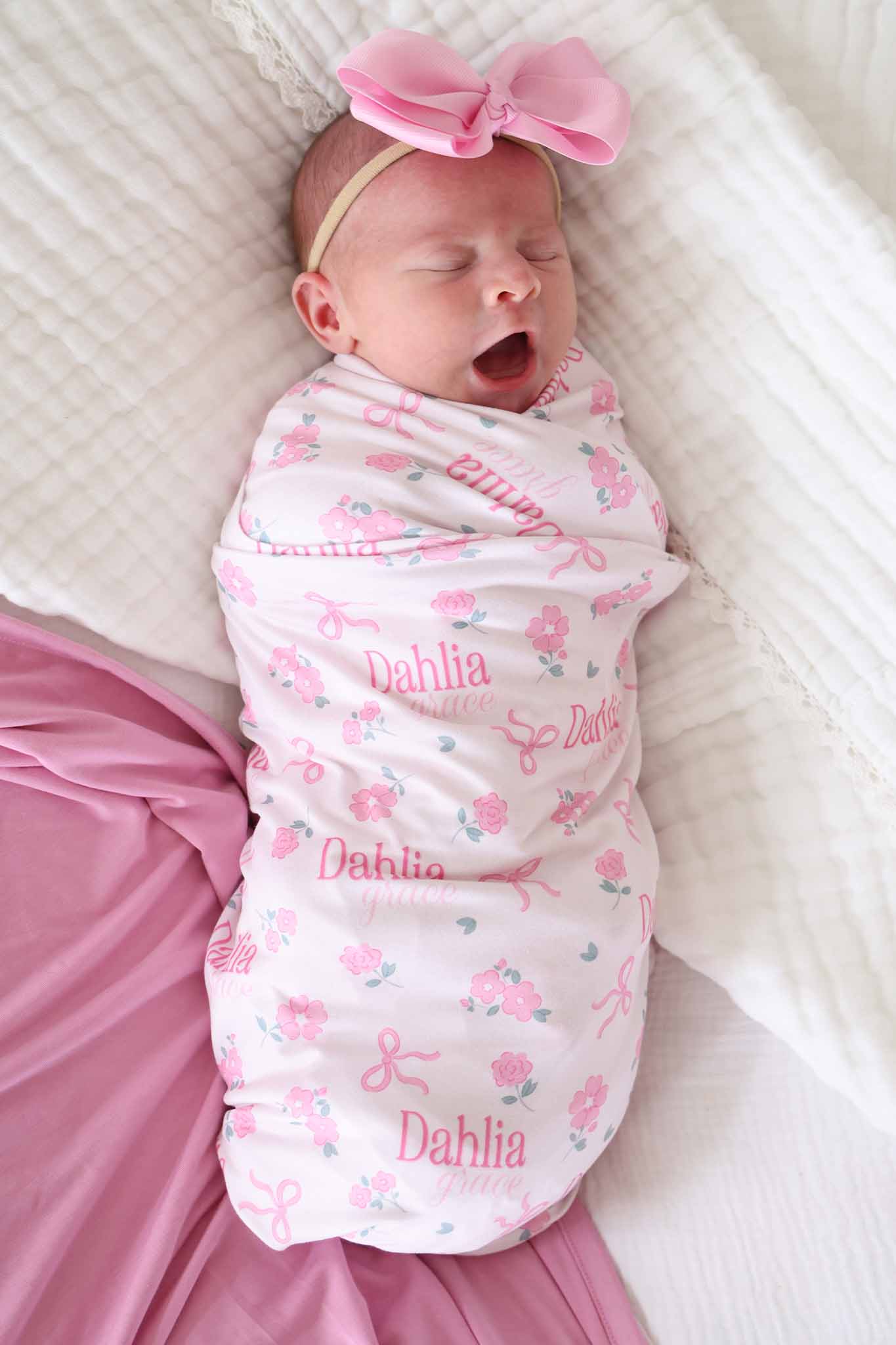 Ribbon & Roses Personalized Swaddle Blanket | Pink - Image 4