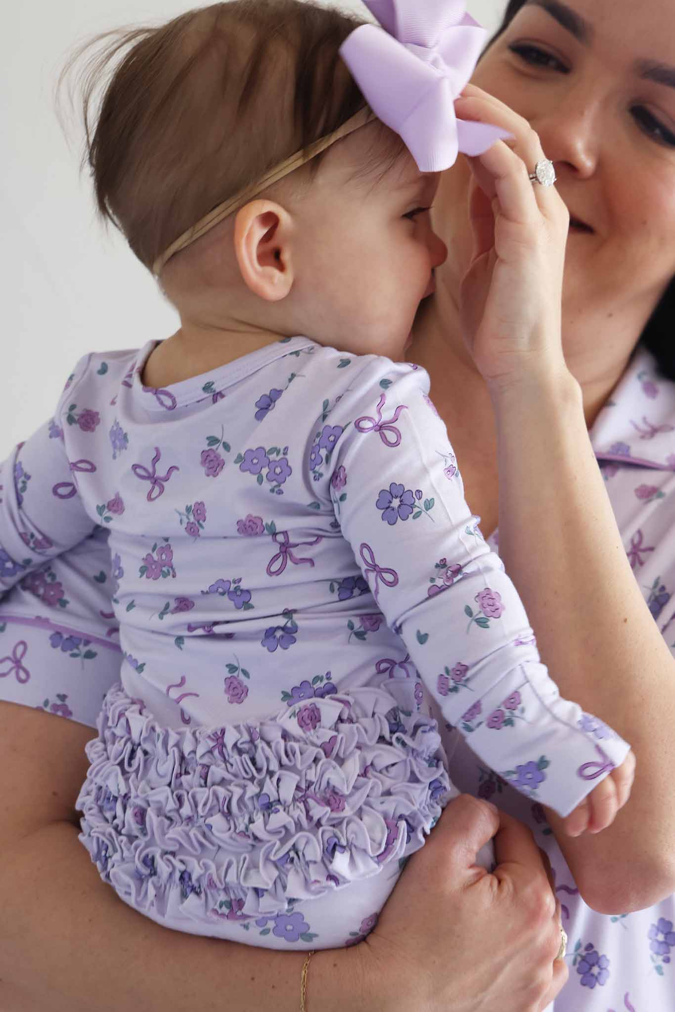 Ribbon & Roses Ruffle Zipper Footie | Purple - Image 13