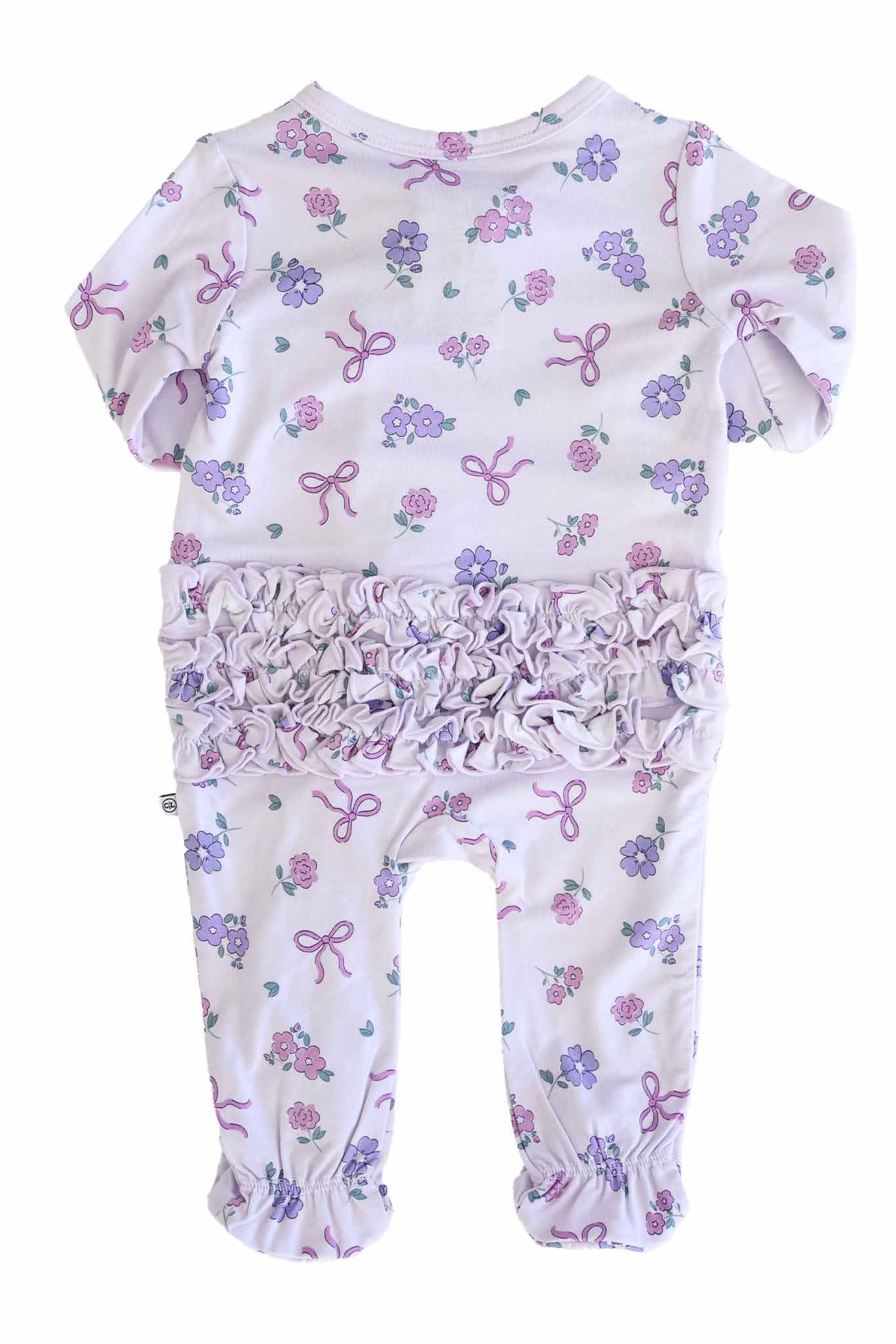 Ribbon & Roses Ruffle Zipper Footie | Purple - Image 6