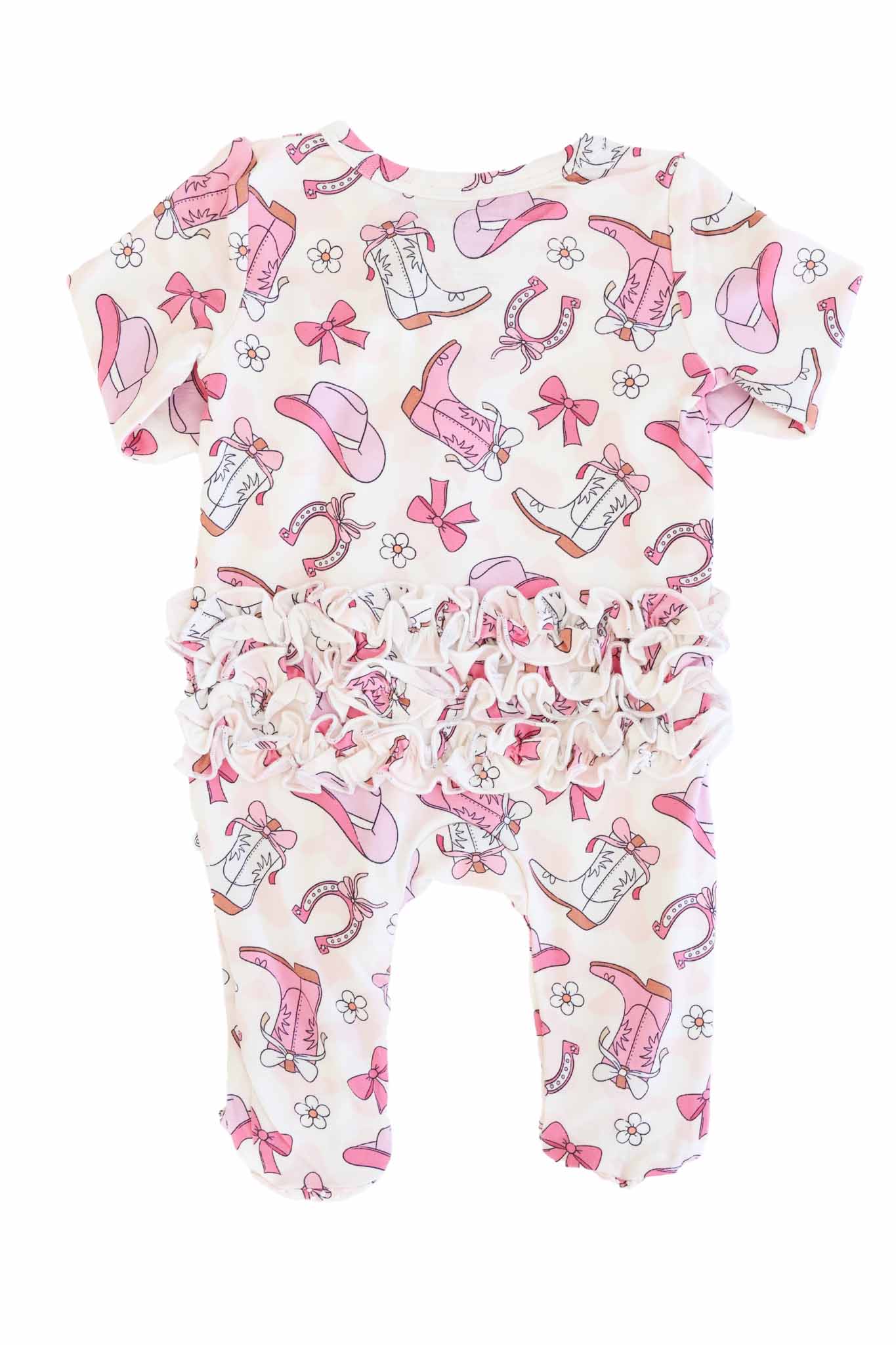 Rodeo Dreams Ruffle Zipper Footie | Pink - Image 7