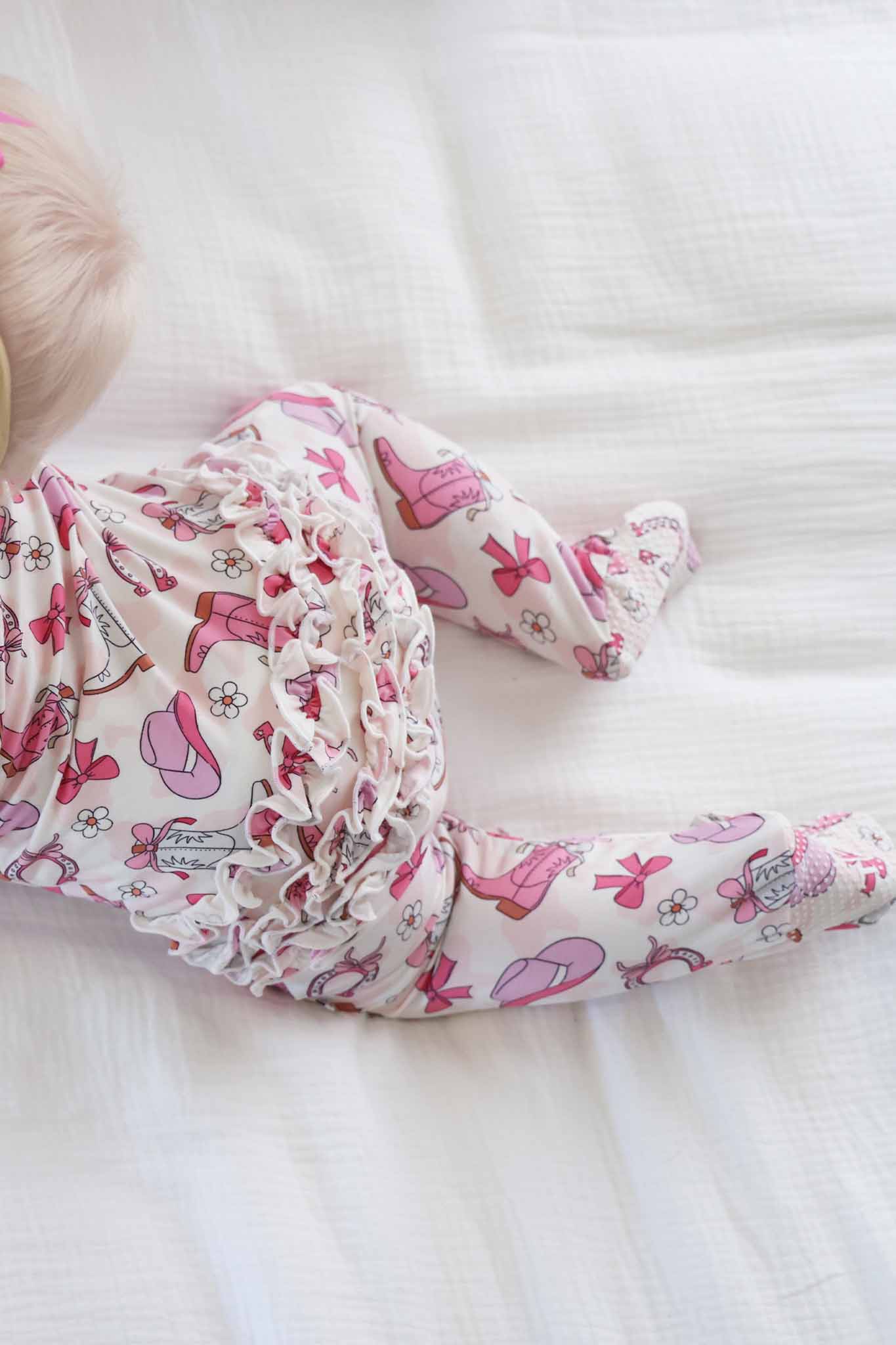 Rodeo Dreams Ruffle Zipper Footie | Pink - Image 9