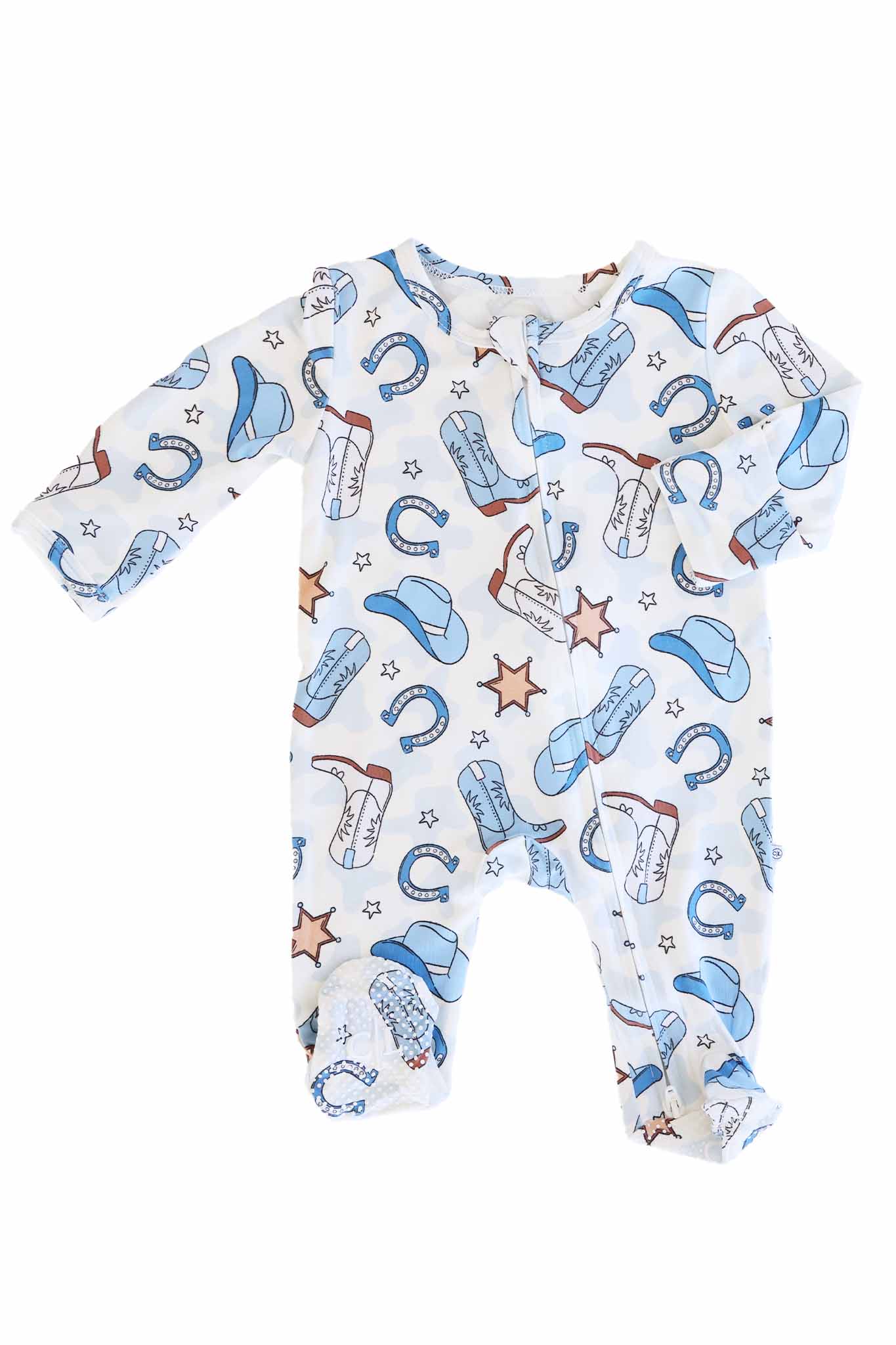 Rodeo Dreams Zipper Footie | Blue - Image 2