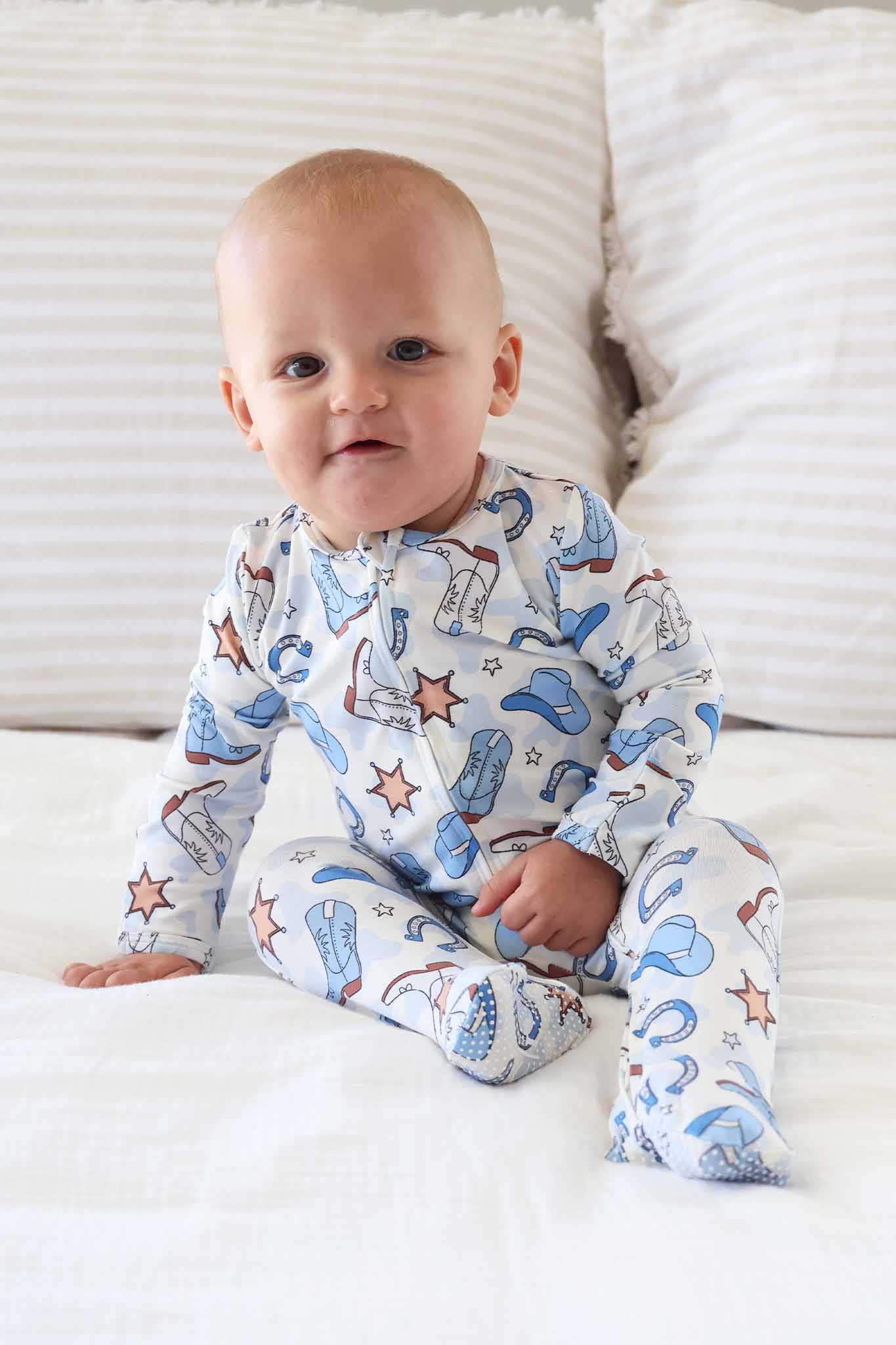 Rodeo Dreams Zipper Footie | Blue - Image 5