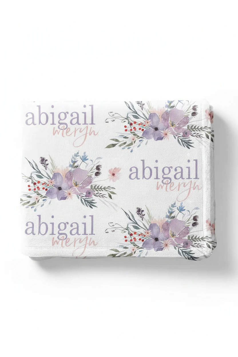 Rowan's Dusty Purple Floral Personalized Toddler Blanket