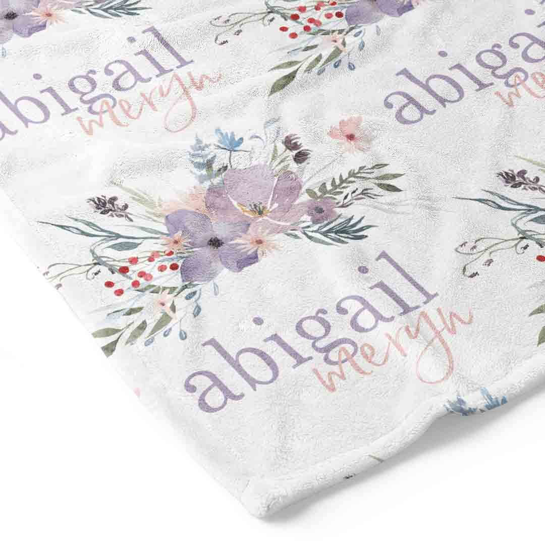 Rowan's Dusty Purple Floral Personalized Toddler Blanket - Image 2