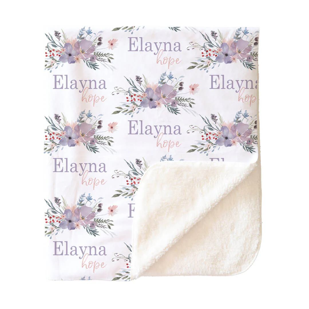 Rowan's Dusty Purple Floral Personalized Toddler Blanket - Image 3