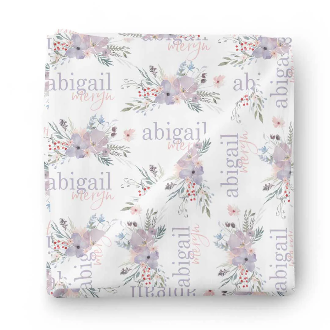 Rowan's Dusty Purple Personalized Baby Name Swaddle Blanket - Image 2