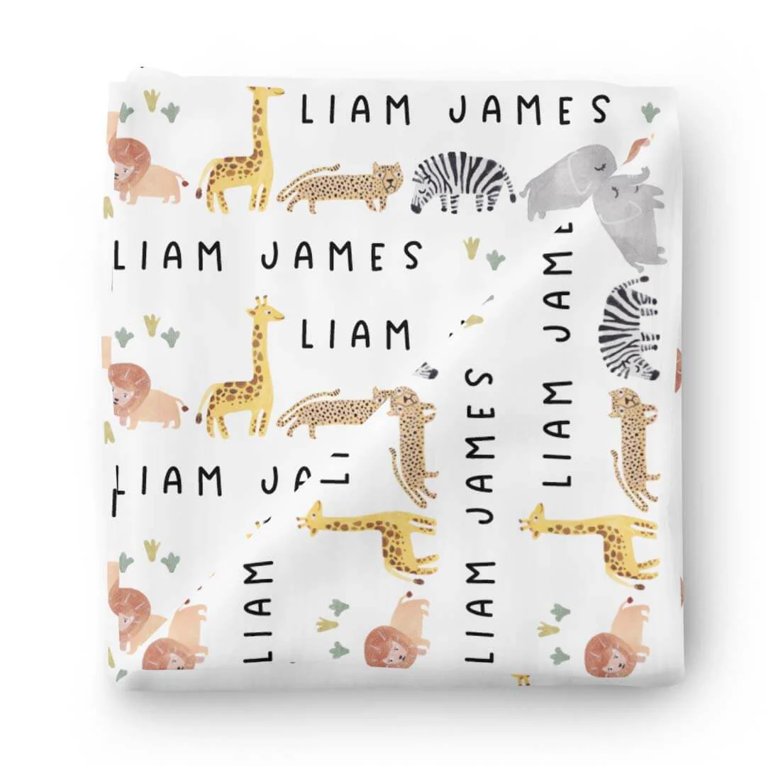 Safari Party Personalized Baby Name Swaddle - Image 2