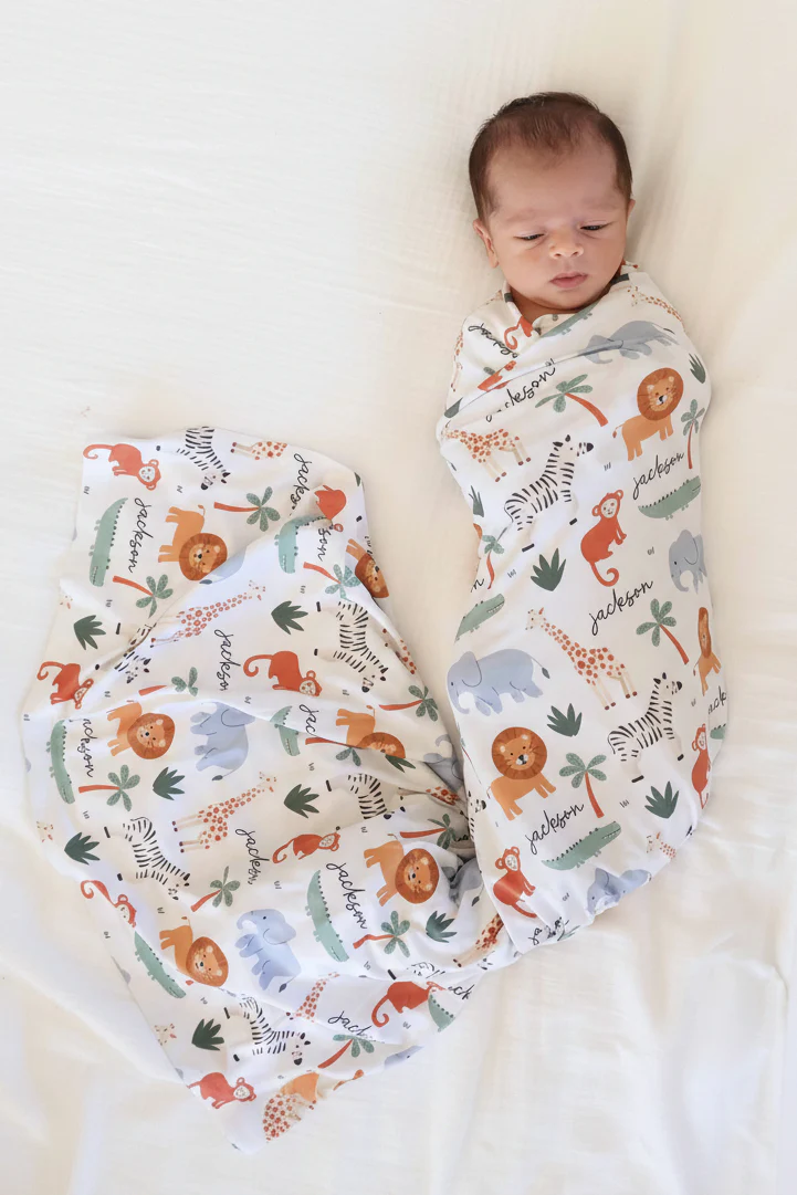 Safari Snuggles Personalized Swaddle Blanket