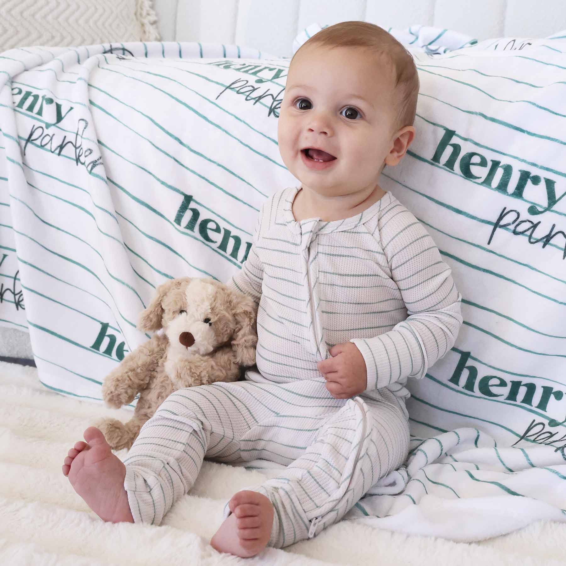 Sage's Stripes Personalized Kids Blanket - Image 2