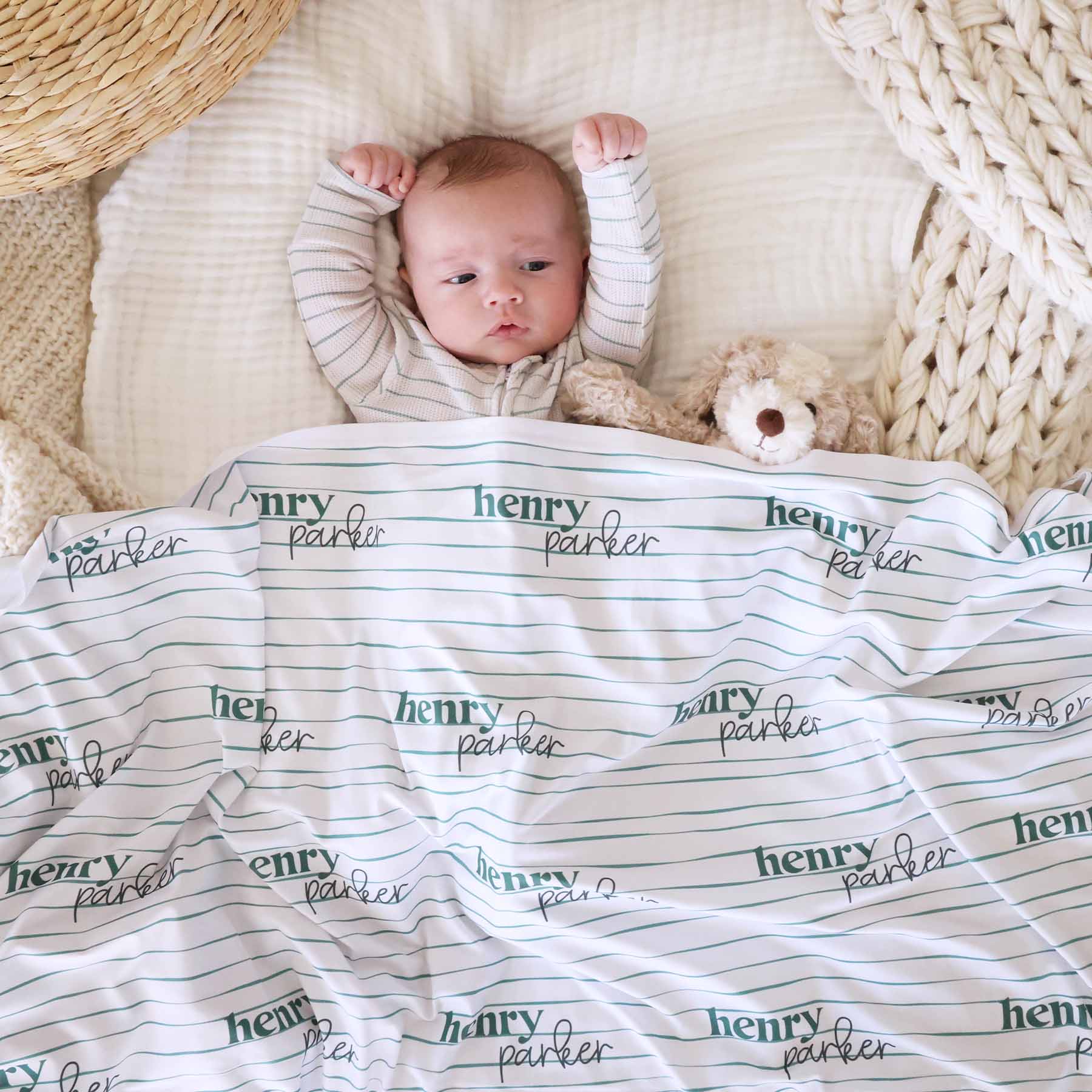 Sage's Stripes Personalized Swaddle Blanket - Image 3