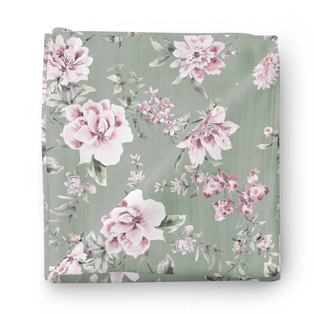 Saylor's Sage & Blush Floral Oversized Swaddle Blanket - Image 2
