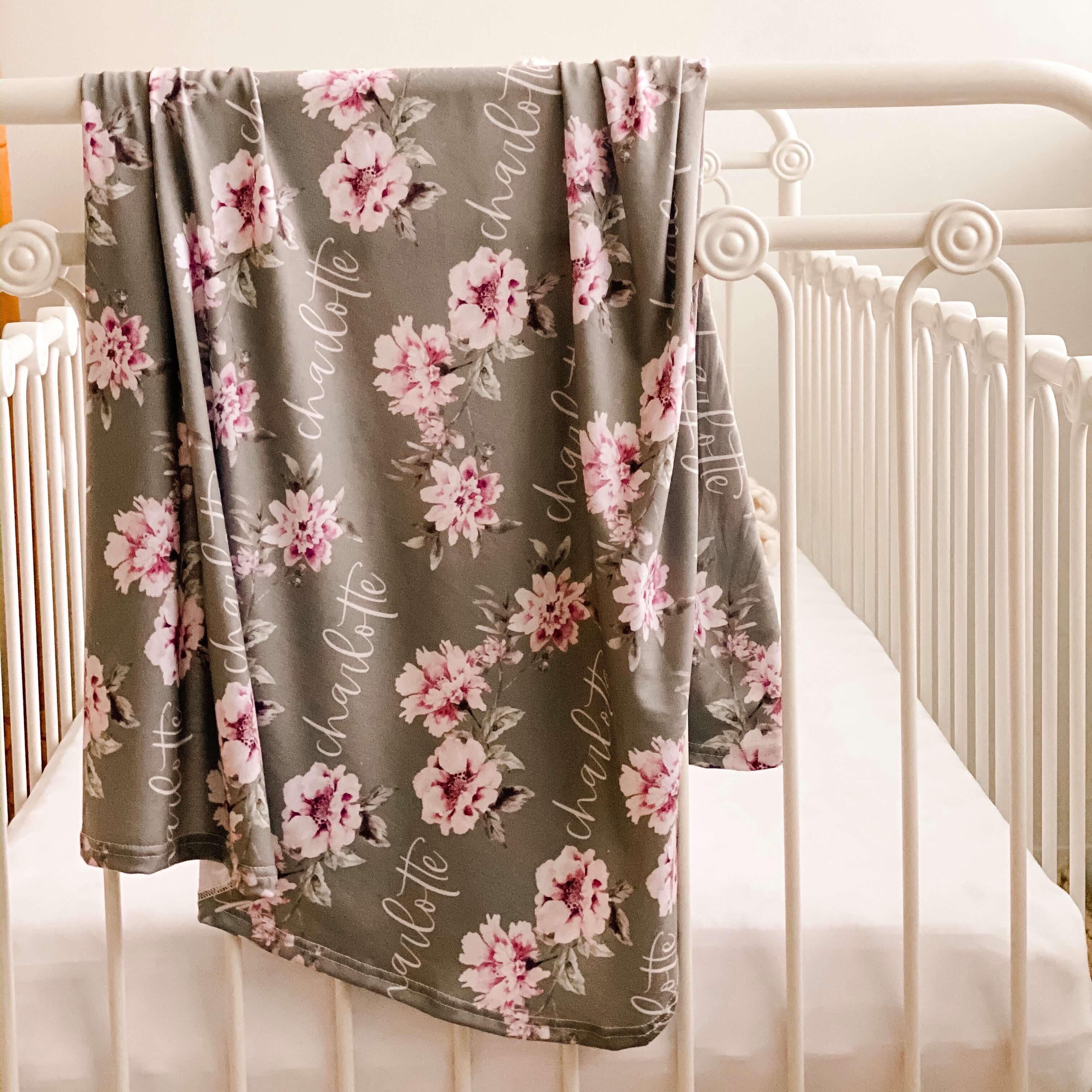 Saylor's Sage & Blush Floral Personalized Baby Name Swaddle - Image 6