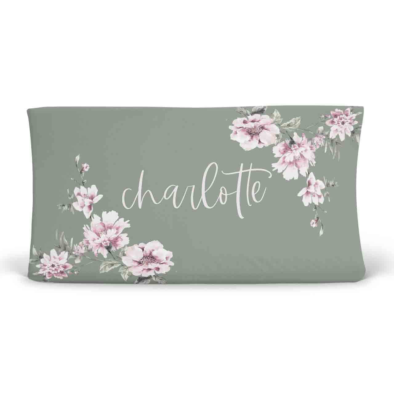 Saylor's Sage & Blush Floral Personalized Changing Pad Cover