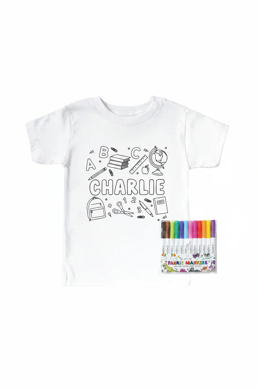 School Days Colorable Personalized Kids Graphic Tee | White