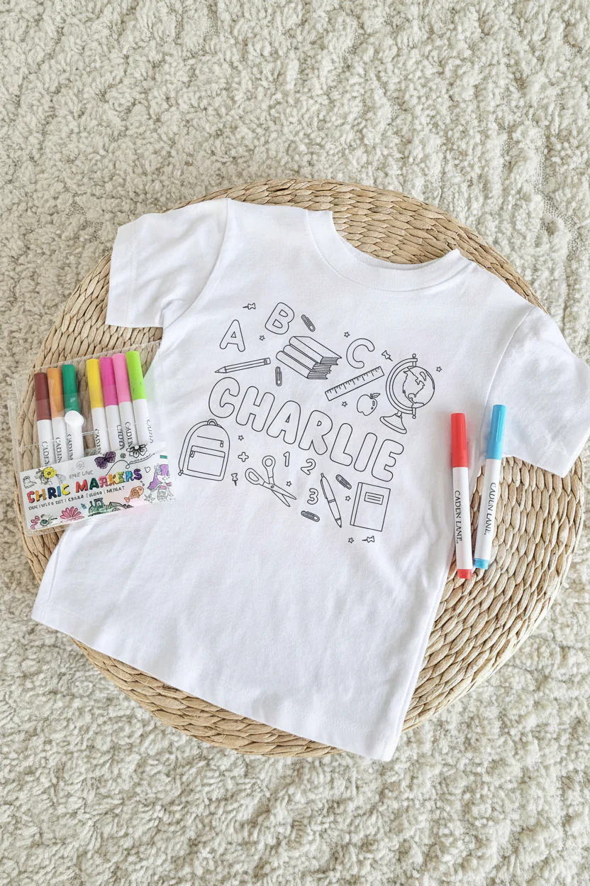 School Days Colorable Personalized Kids Graphic Tee | White - Image 2