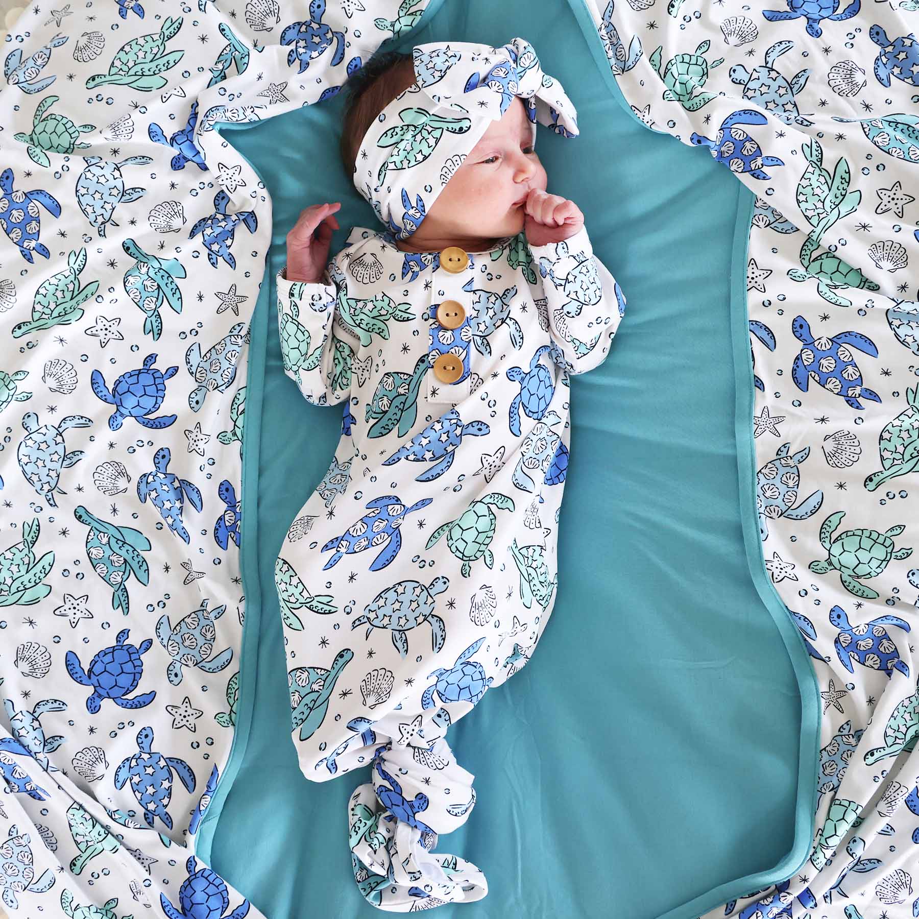 Sea Turtle Splash Knit Large Bow Headwrap - Image 2