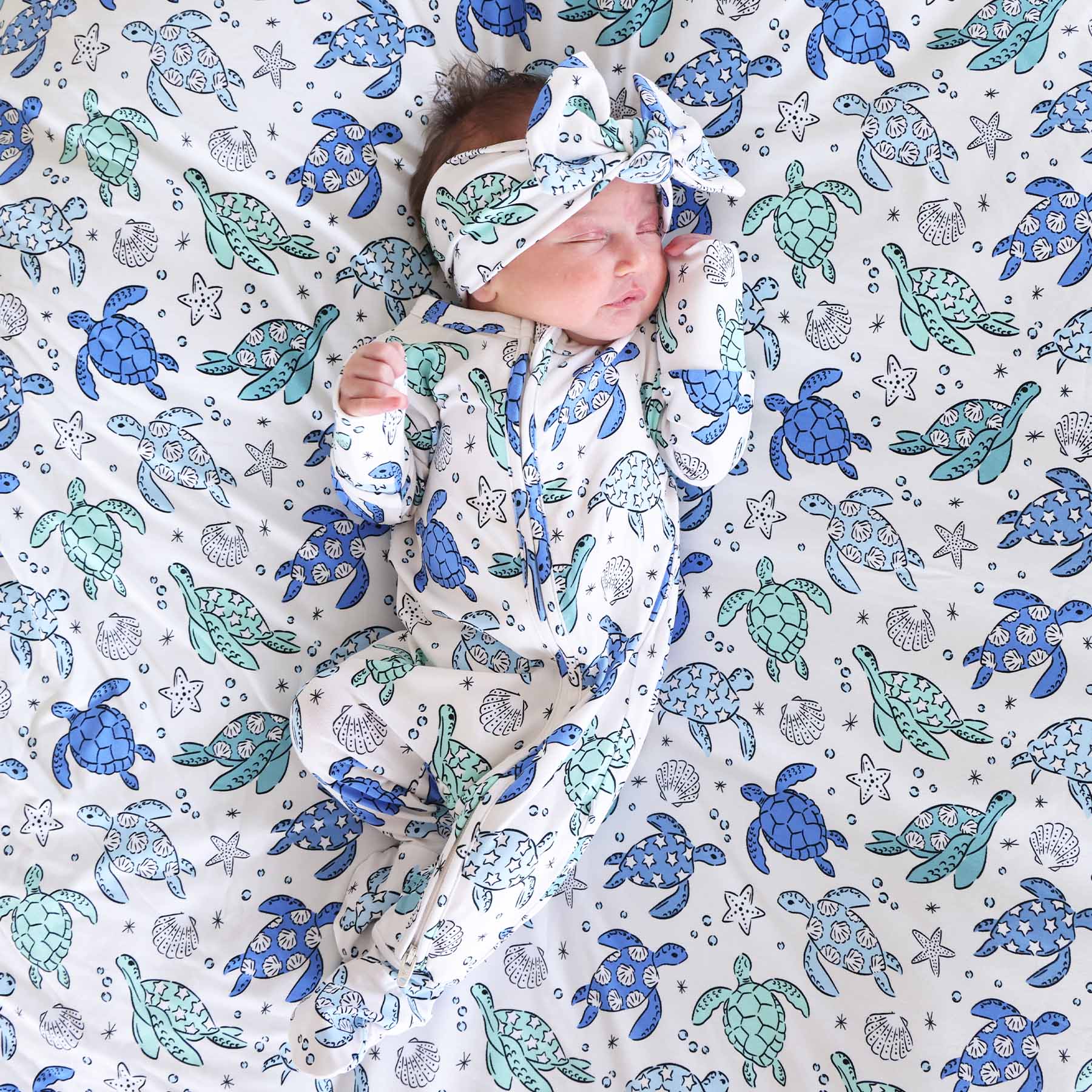 Sea Turtle Splash Knit Large Bow Headwrap - Image 4