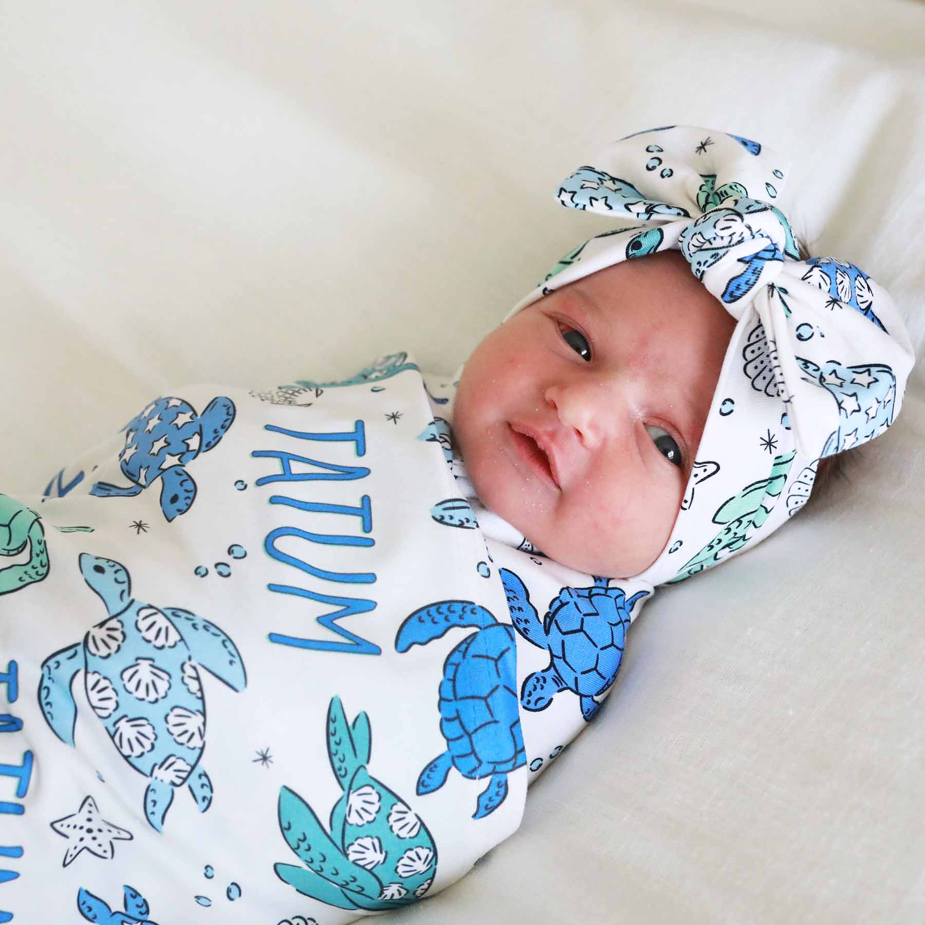 Sea Turtle Splash Personalized Swaddle Blanket - Image 3