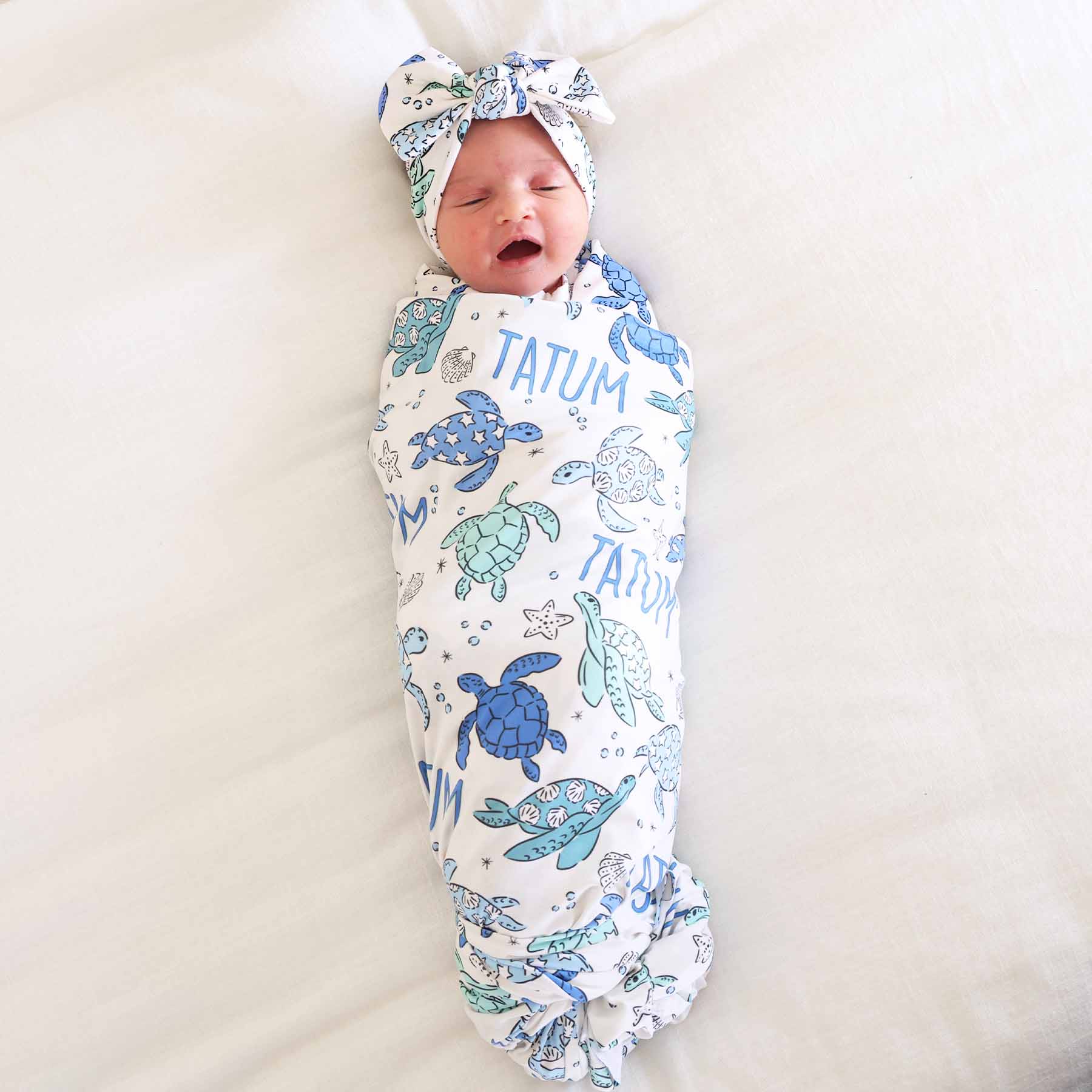 Sea Turtle Splash Personalized Swaddle Blanket - Image 4