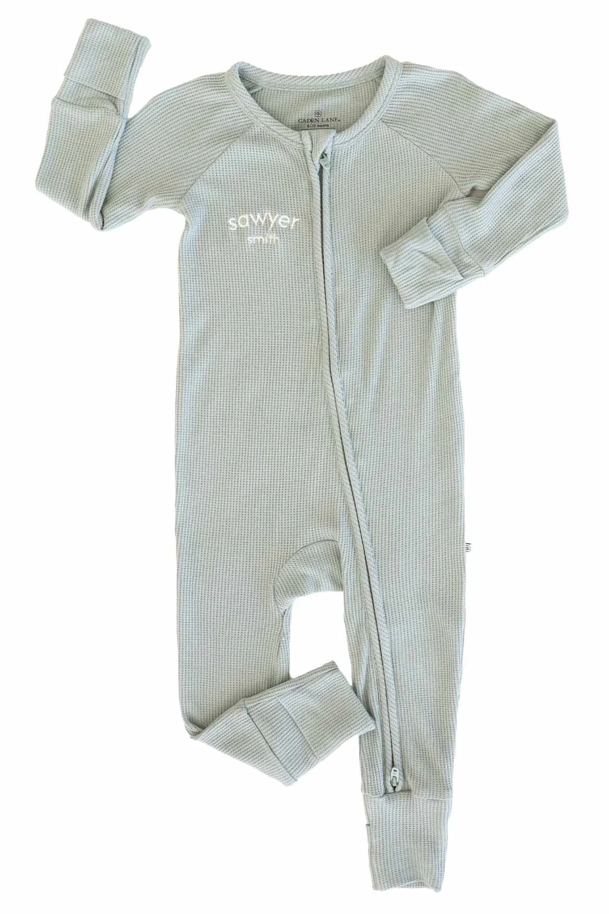 Embroidered Bamboo Waffle Convertible Zip Romper | Seagrass - Image 2