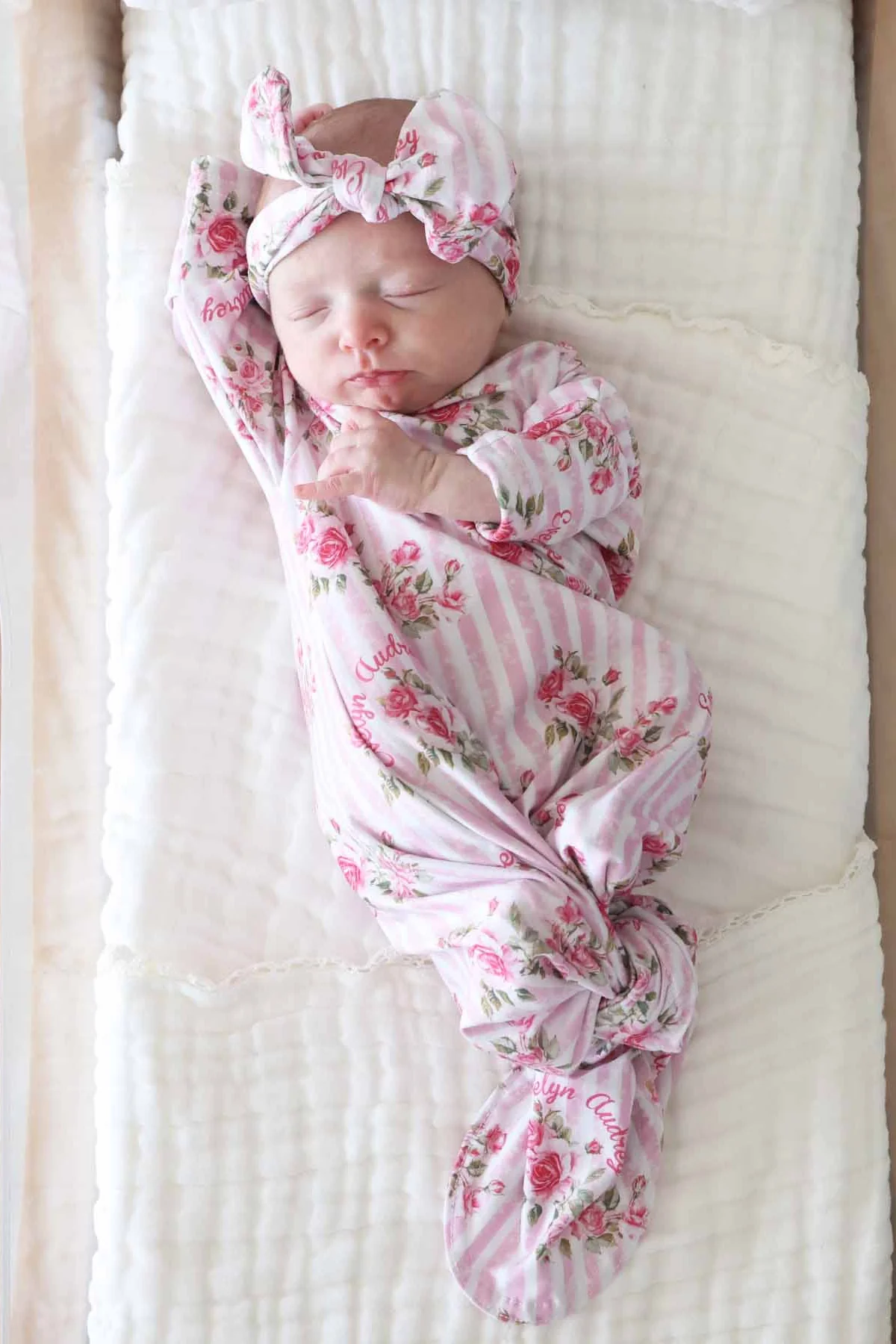 Shabby Chic Personalized Newborn Baby Knot Gown