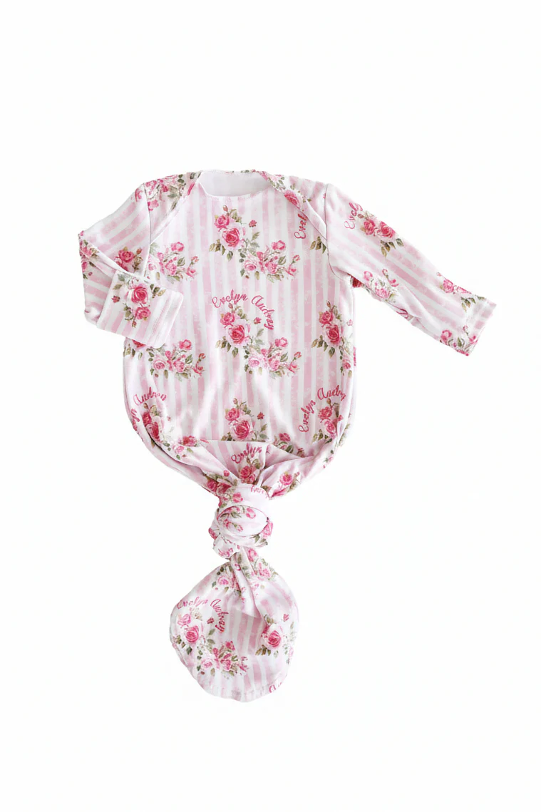 Shabby Chic Personalized Newborn Baby Knot Gown - Image 4
