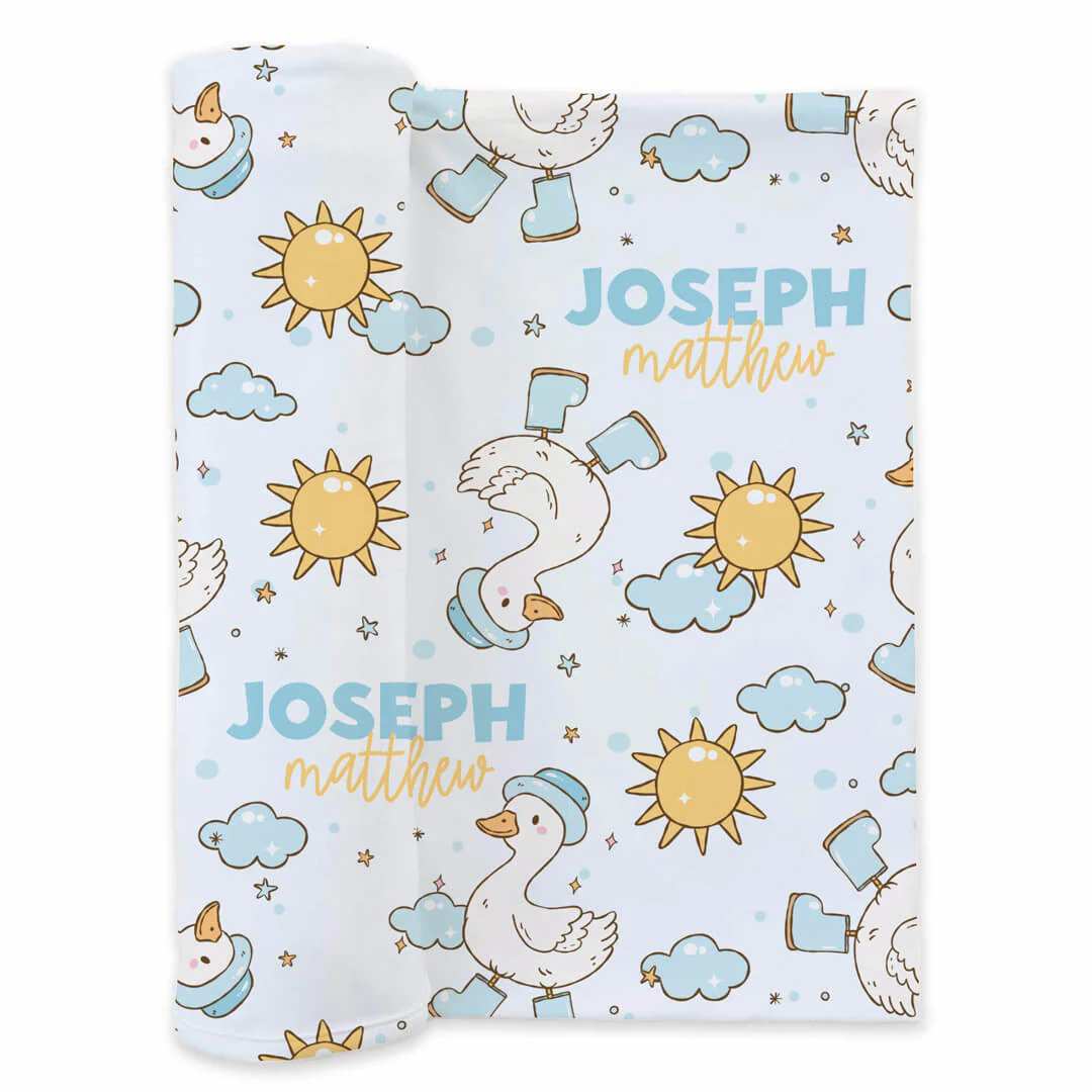 Silly Goose Personalized Swaddle Blanket | Blue - Image 2