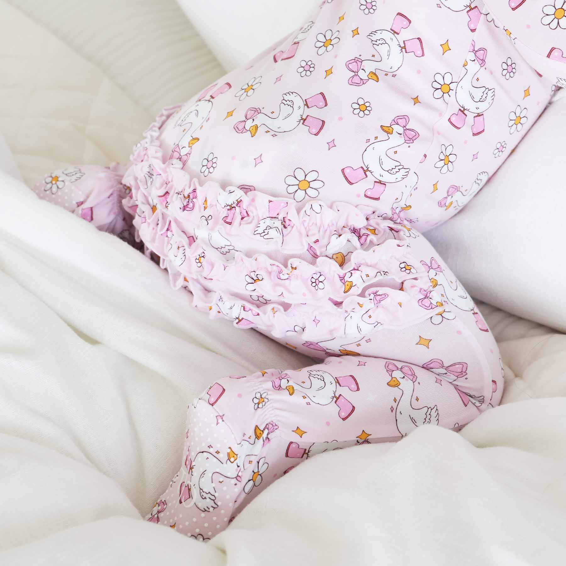 Silly Goose Ruffle Zipper Footie | Pink - Image 10