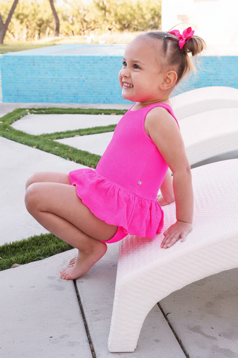 Crinkle One-Piece with Skirt | Neon Pink