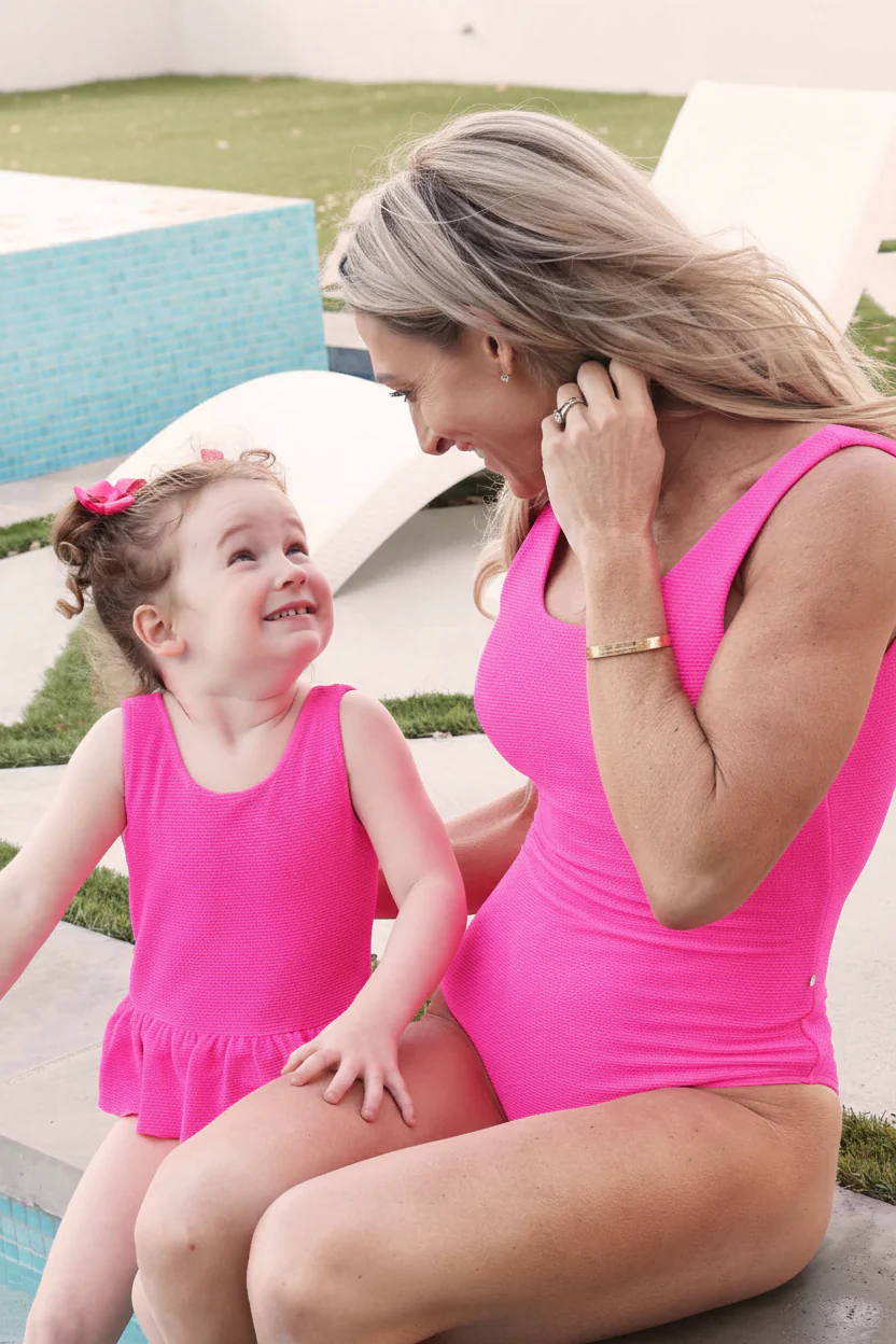 Crinkle One-Piece with Skirt | Neon Pink - Image 11