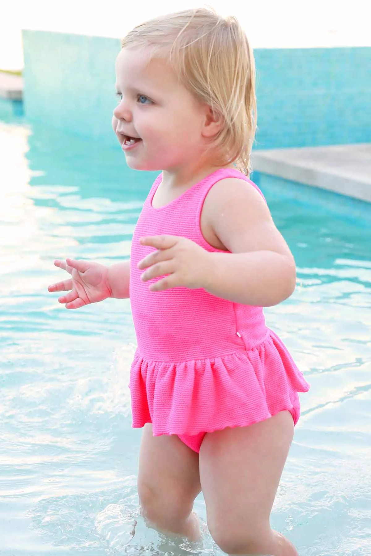 Crinkle One-Piece with Skirt | Neon Pink - Image 13