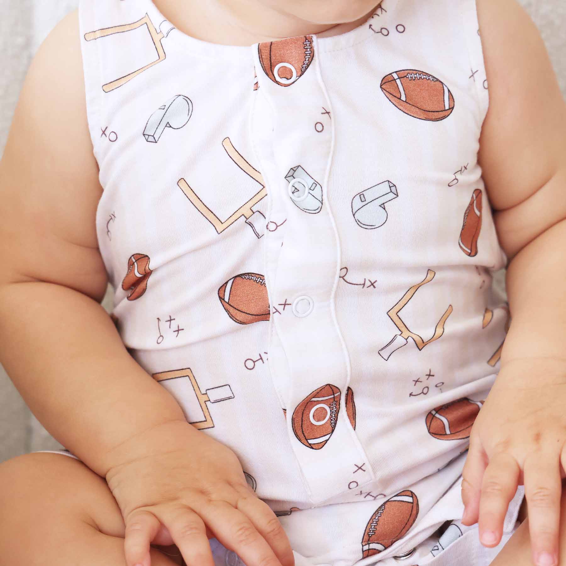 Sleeveless Snap Romper | Tiny Touchdowns Neutral - Image 3