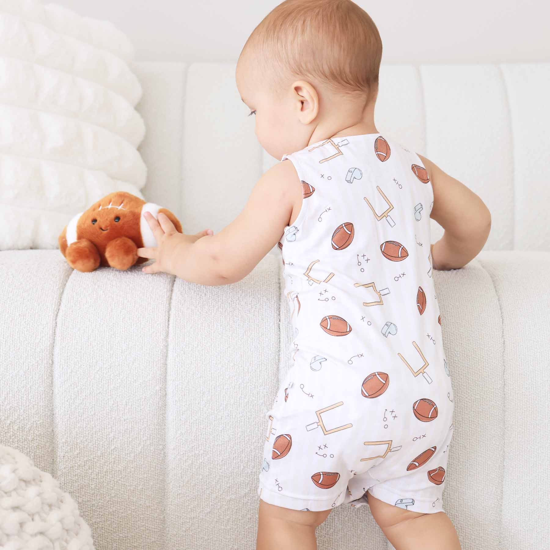Sleeveless Snap Romper | Tiny Touchdowns Neutral - Image 5