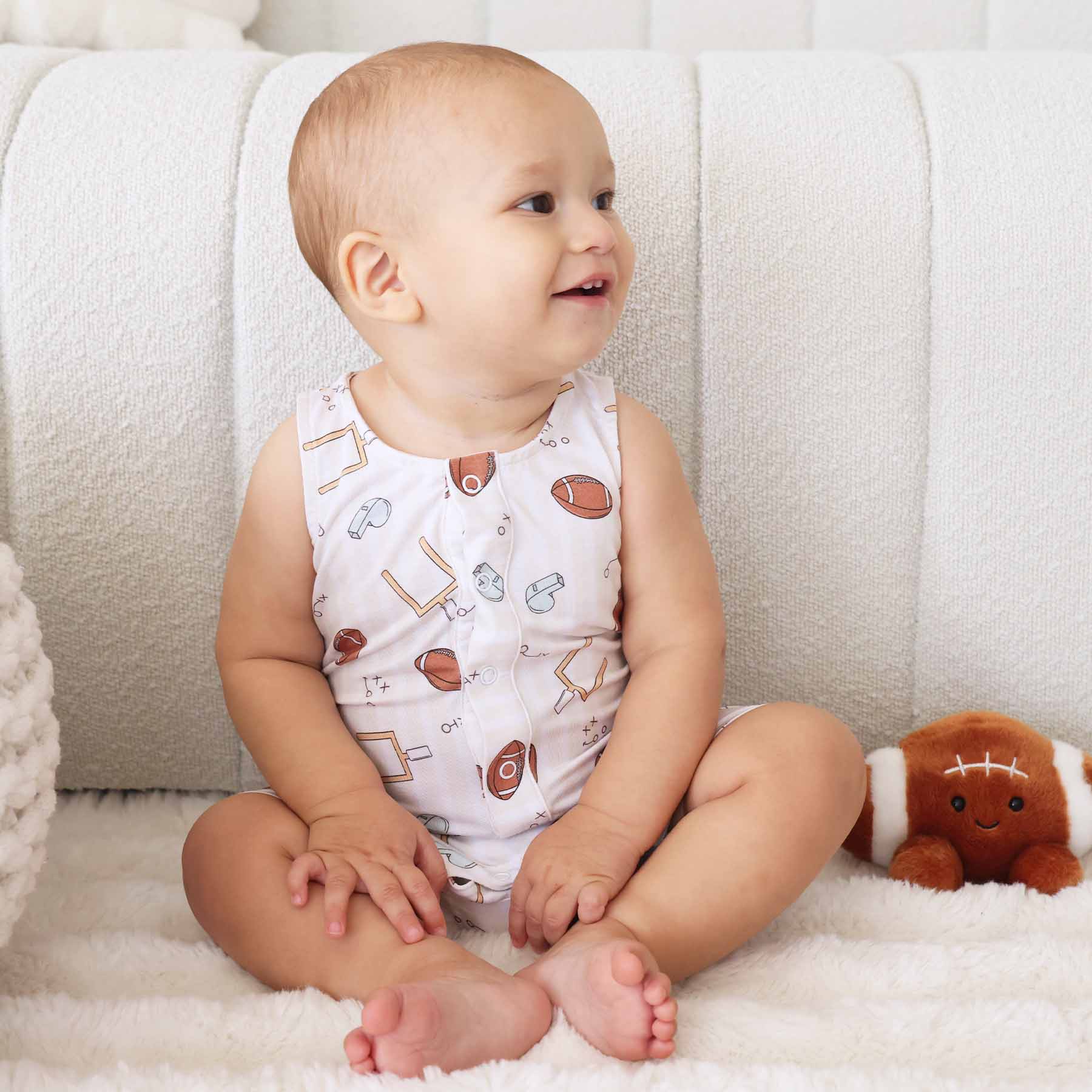 Sleeveless Snap Romper | Tiny Touchdowns Neutral - Image 6