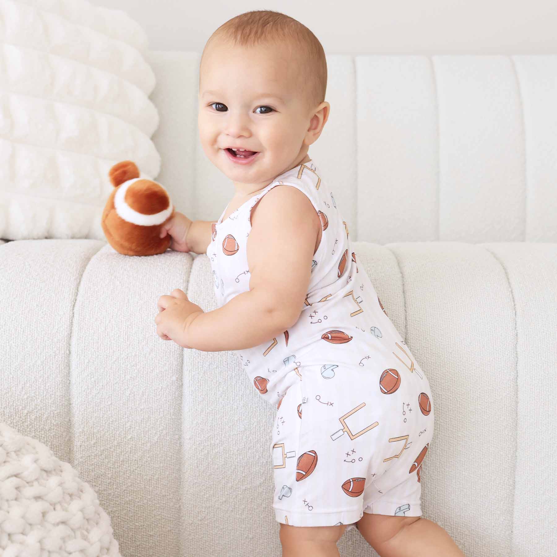 Sleeveless Snap Romper | Tiny Touchdowns Neutral - Image 7