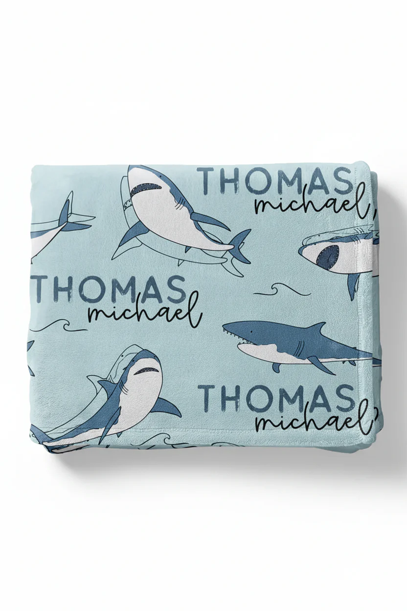 Smiling Sharks Personalized Toddler Blanket