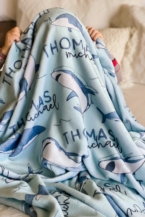 Smiling Sharks Personalized Toddler Blanket - Image 2